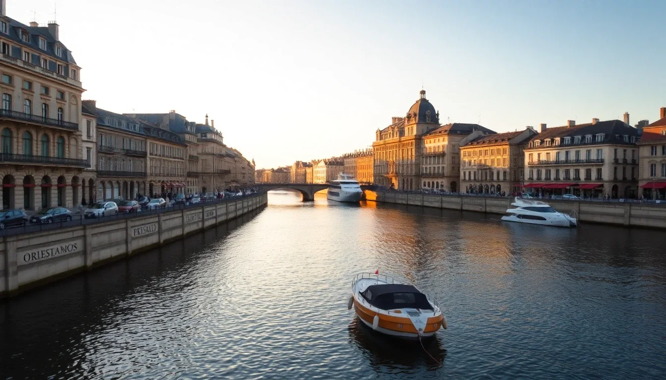 Les quais de Bordeaux et les façades de pierre au soleil couchant