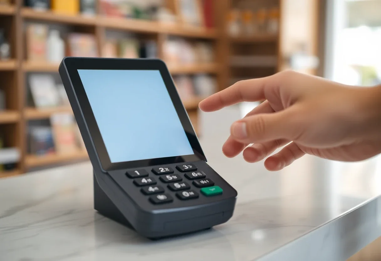 Terminal de paiement sans contact sur un comptoir