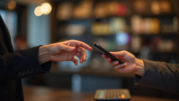 Terminal de paiement et téléphone sur un comptoir